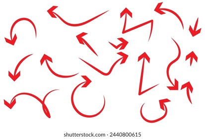 Hand drawn wavy arrows. Set of different pointers. Arrow on isolated white background. Black and white illustration
