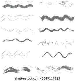 Handgezeichneter wellenförmiger Pinselstrich-Textursatz. Abstrakte Tintenliniensammlung für Design-Overlays. Ideal für Poster, Muster und Illustrationen.