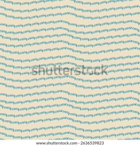 Hand Drawn Wavy Brush Stroke Seamless Pattern in Blue and Beige Colors, Abstract Organic Lines Background, Modern Minimal Textile Surface Design