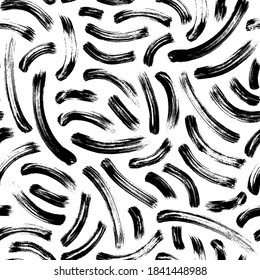 Hand drawn wavy brush strokes vector seamless pattern. Black paint arches with scribbles, abstract ink background. Brushstrokes, smears, lines, squiggle pattern. Abstract wallpaper design, print