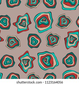 Hand Drawn Wavy Circles. Abstract Seamless Background in Ethnic Style. Vector Psychedelic Pattern with Deformed Rounds. Wave Seamless Pattern for Fabric, Textile, Cloth Design. Distortion, Spots.