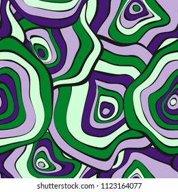 Hand Drawn Wavy Circles. Abstract Seamless Background in Ethnic Style. Vector Psychedelic Pattern with Deformed Rounds. Wave Seamless Pattern for Fabric, Textile, Cloth Design. Distortion, Spots.