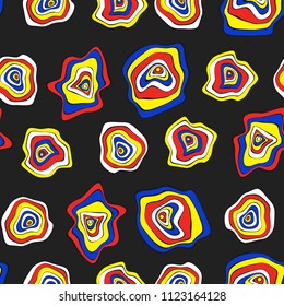 Hand Drawn Wavy Circles. Abstract Seamless Background in Ethnic Style. Vector Psychedelic Pattern with Deformed Rounds. Wave Seamless Pattern for Fabric, Textile, Cloth Design. Distortion, Spots.