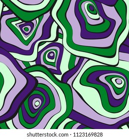Hand Drawn Wavy Circles. Abstract Seamless Background in Ethnic Style. Vector Psychedelic Pattern with Deformed Rounds. Wave Seamless Pattern for Fabric, Textile, Cloth Design. Distortion, Spots.