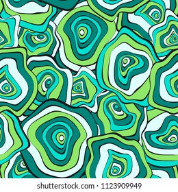 Hand Drawn Wavy Circles. Abstract Seamless Background in Ethnic Style. Vector Psychedelic Pattern with Deformed Rounds. Wave Seamless Pattern for Fabric, Textile, Cloth Design. Distortion, Spots.