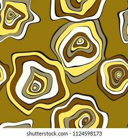 Hand Drawn Wavy Circles. Abstract Seamless Background in Ethnic Style. Vector Psychedelic Pattern with Deformed Rounds. Wave Seamless Pattern for Fabric, Textile, Cloth Design. Distortion, Spots.