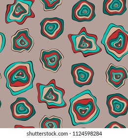 Hand Drawn Wavy Circles. Abstract Seamless Background in Ethnic Style. Vector Psychedelic Pattern with Deformed Rounds. Wave Seamless Pattern for Fabric, Textile, Cloth Design. Distortion, Spots.