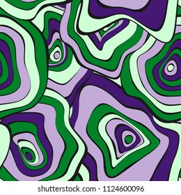 Hand Drawn Wavy Circles. Abstract Seamless Background in Ethnic Style. Vector Psychedelic Pattern with Deformed Rounds. Wave Seamless Pattern for Fabric, Textile, Cloth Design. Distortion, Spots.