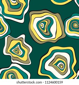Hand Drawn Wavy Circles. Abstract Seamless Background in Ethnic Style. Vector Psychedelic Pattern with Deformed Rounds. Wave Seamless Pattern for Fabric, Textile, Cloth Design. Distortion, Spots.