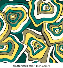 Hand Drawn Wavy Circles. Abstract Seamless Background in Ethnic Style. Vector Psychedelic Pattern with Deformed Rounds. Wave Seamless Pattern for Fabric, Textile, Cloth Design. Distortion, Spots.