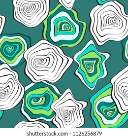 Hand Drawn Wavy Circles. Abstract Seamless Background in Ethnic Style. Vector Psychedelic Pattern with Deformed Rounds. Wave Seamless Pattern for Fabric, Textile, Cloth Design. Distortion, Spots.