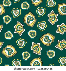 Hand Drawn Wavy Circles. Abstract Seamless Background in Ethnic Style. Vector Psychedelic Pattern with Deformed Rounds. Wave Seamless Pattern for Fabric, Textile, Cloth Design. Distortion, Spots.