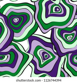 Hand Drawn Wavy Circles. Abstract Seamless Background in Ethnic Style. Vector Psychedelic Pattern with Deformed Rounds. Wave Seamless Pattern for Fabric, Textile, Cloth Design. Distortion, Spots.