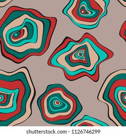 Hand Drawn Wavy Circles. Abstract Seamless Background in Ethnic Style. Vector Psychedelic Pattern with Deformed Rounds. Wave Seamless Pattern for Fabric, Textile, Cloth Design. Distortion, Spots.