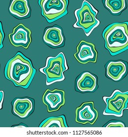 Hand Drawn Wavy Circles. Abstract Seamless Background in Ethnic Style. Vector Psychedelic Pattern with Deformed Rounds. Wave Seamless Pattern for Fabric, Textile, Cloth Design. Distortion, Spots.