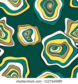 Hand Drawn Wavy Circles. Abstract Seamless Background in Ethnic Style. Vector Psychedelic Pattern with Deformed Rounds. Wave Seamless Pattern for Fabric, Textile, Cloth Design. Distortion, Spots.