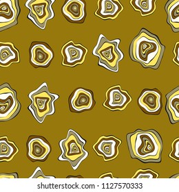 Hand Drawn Wavy Circles. Abstract Seamless Background in Ethnic Style. Vector Psychedelic Pattern with Deformed Rounds. Wave Seamless Pattern for Fabric, Textile, Cloth Design. Distortion, Spots.