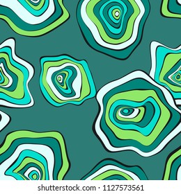 Hand Drawn Wavy Circles. Abstract Seamless Background in Ethnic Style. Vector Psychedelic Pattern with Deformed Rounds. Wave Seamless Pattern for Fabric, Textile, Cloth Design. Distortion, Spots.
