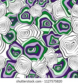 Hand Drawn Wavy Circles. Abstract Seamless Background in Ethnic Style. Vector Psychedelic Pattern with Deformed Rounds. Wave Seamless Pattern for Fabric, Textile, Cloth Design. Distortion, Spots.