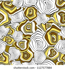 Hand Drawn Wavy Circles. Abstract Seamless Background in Ethnic Style. Vector Psychedelic Pattern with Deformed Rounds. Wave Seamless Pattern for Fabric, Textile, Cloth Design. Distortion, Spots.