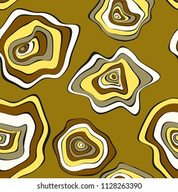 Hand Drawn Wavy Circles. Abstract Seamless Background in Ethnic Style. Vector Psychedelic Pattern with Deformed Rounds. Wave Seamless Pattern for Fabric, Textile, Cloth Design. Distortion, Spots.