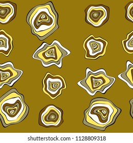 Hand Drawn Wavy Circles. Abstract Seamless Background in Ethnic Style. Vector Psychedelic Pattern with Deformed Rounds. Wave Seamless Pattern for Fabric, Textile, Cloth Design. Distortion, Spots.