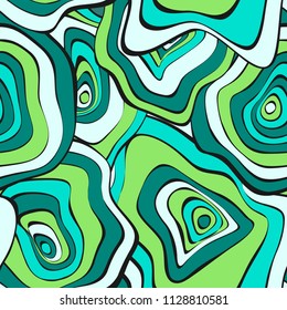 Hand Drawn Wavy Circles. Abstract Seamless Background in Ethnic Style. Vector Psychedelic Pattern with Deformed Rounds. Wave Seamless Pattern for Fabric, Textile, Cloth Design. Distortion, Spots.