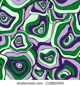 Hand Drawn Wavy Circles. Abstract Seamless Background in Ethnic Style. Vector Psychedelic Pattern with Deformed Rounds. Wave Seamless Pattern for Fabric, Textile, Cloth Design. Distortion, Spots.