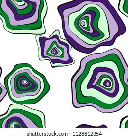 Hand Drawn Wavy Circles. Abstract Seamless Background in Ethnic Style. Vector Psychedelic Pattern with Deformed Rounds. Wave Seamless Pattern for Fabric, Textile, Cloth Design. Distortion, Spots.