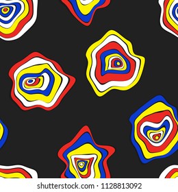 Hand Drawn Wavy Circles. Abstract Seamless Background in Ethnic Style. Vector Psychedelic Pattern with Deformed Rounds. Wave Seamless Pattern for Fabric, Textile, Cloth Design. Distortion, Spots.
