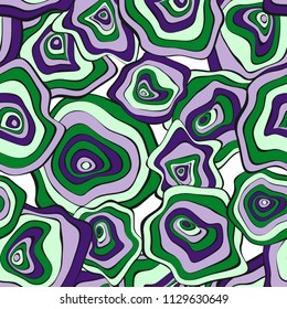 Hand Drawn Wavy Circles. Abstract Seamless Background in Ethnic Style. Vector Psychedelic Pattern with Deformed Rounds. Wave Seamless Pattern for Fabric, Textile, Cloth Design. Distortion, Spots.