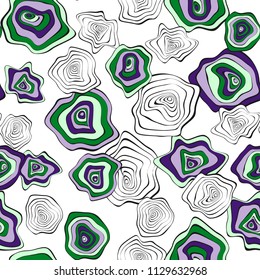 Hand Drawn Wavy Circles. Abstract Seamless Background in Ethnic Style. Vector Psychedelic Pattern with Deformed Rounds. Wave Seamless Pattern for Fabric, Textile, Cloth Design. Distortion, Spots.