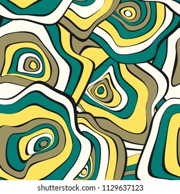 Hand Drawn Wavy Circles. Abstract Seamless Background in Ethnic Style. Vector Psychedelic Pattern with Deformed Rounds. Wave Seamless Pattern for Fabric, Textile, Cloth Design. Distortion, Spots.