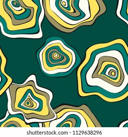 Hand Drawn Wavy Circles. Abstract Seamless Background in Ethnic Style. Vector Psychedelic Pattern with Deformed Rounds. Wave Seamless Pattern for Fabric, Textile, Cloth Design. Distortion, Spots.