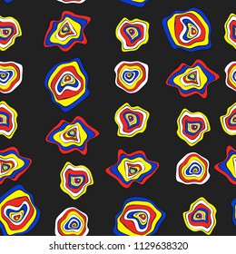 Hand Drawn Wavy Circles. Abstract Seamless Background in Ethnic Style. Vector Psychedelic Pattern with Deformed Rounds. Wave Seamless Pattern for Fabric, Textile, Cloth Design. Distortion, Spots.