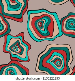 Hand Drawn Wavy Circles. Abstract Seamless Background in Ethnic Style. Vector Psychedelic Pattern with Deformed Rounds. Wave Seamless Pattern for Fabric, Textile, Cloth Design. Distortion, Spots.