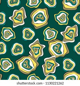 Hand Drawn Wavy Circles. Abstract Seamless Background in Ethnic Style. Vector Psychedelic Pattern with Deformed Rounds. Wave Seamless Pattern for Fabric, Textile, Cloth Design. Distortion, Spots.