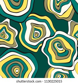 Hand Drawn Wavy Circles. Abstract Seamless Background in Ethnic Style. Vector Psychedelic Pattern with Deformed Rounds. Wave Seamless Pattern for Fabric, Textile, Cloth Design. Distortion, Spots.