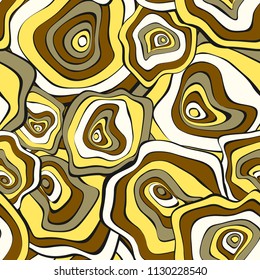 Hand Drawn Wavy Circles. Abstract Seamless Background in Ethnic Style. Vector Psychedelic Pattern with Deformed Rounds. Wave Seamless Pattern for Fabric, Textile, Cloth Design. Distortion, Spots.