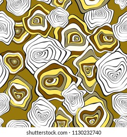 Hand Drawn Wavy Circles. Abstract Seamless Background in Ethnic Style. Vector Psychedelic Pattern with Deformed Rounds. Wave Seamless Pattern for Fabric, Textile, Cloth Design. Distortion, Spots.