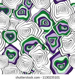 Hand Drawn Wavy Circles. Abstract Seamless Background in Ethnic Style. Vector Psychedelic Pattern with Deformed Rounds. Wave Seamless Pattern for Fabric, Textile, Cloth Design. Distortion, Spots.