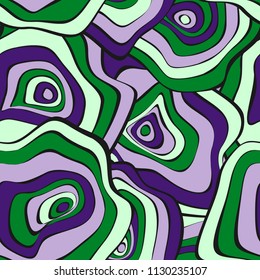 Hand Drawn Wavy Circles. Abstract Seamless Background in Ethnic Style. Vector Psychedelic Pattern with Deformed Rounds. Wave Seamless Pattern for Fabric, Textile, Cloth Design. Distortion, Spots.