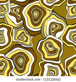 Hand Drawn Wavy Circles. Abstract Seamless Background in Ethnic Style. Vector Psychedelic Pattern with Deformed Rounds. Wave Seamless Pattern for Fabric, Textile, Cloth Design. Distortion, Spots.