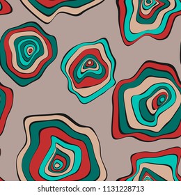 Hand Drawn Wavy Circles. Abstract Seamless Background in Ethnic Style. Vector Psychedelic Pattern with Deformed Rounds. Wave Seamless Pattern for Fabric, Textile, Cloth Design. Distortion, Spots.
