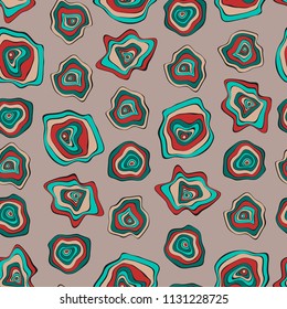 Hand Drawn Wavy Circles. Abstract Seamless Background in Ethnic Style. Vector Psychedelic Pattern with Deformed Rounds. Wave Seamless Pattern for Fabric, Textile, Cloth Design. Distortion, Spots.