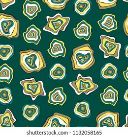 Hand Drawn Wavy Circles. Abstract Seamless Background in Ethnic Style. Vector Psychedelic Pattern with Deformed Rounds. Wave Seamless Pattern for Fabric, Textile, Cloth Design. Distortion, Spots.