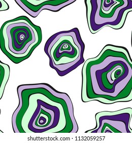 Hand Drawn Wavy Circles. Abstract Seamless Background in Ethnic Style. Vector Psychedelic Pattern with Deformed Rounds. Wave Seamless Pattern for Fabric, Textile, Cloth Design. Distortion, Spots.