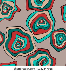 Hand Drawn Wavy Circles. Abstract Seamless Background in Ethnic Style. Vector Psychedelic Pattern with Deformed Rounds. Wave Seamless Pattern for Fabric, Textile, Cloth Design. Distortion, Spots.