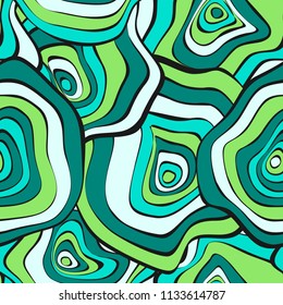 Hand Drawn Wavy Circles. Abstract Seamless Background in Ethnic Style. Vector Psychedelic Pattern with Deformed Rounds. Wave Seamless Pattern for Fabric, Textile, Cloth Design. Distortion, Spots.