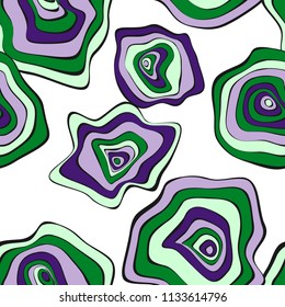 Hand Drawn Wavy Circles. Abstract Seamless Background in Ethnic Style. Vector Psychedelic Pattern with Deformed Rounds. Wave Seamless Pattern for Fabric, Textile, Cloth Design. Distortion, Spots.